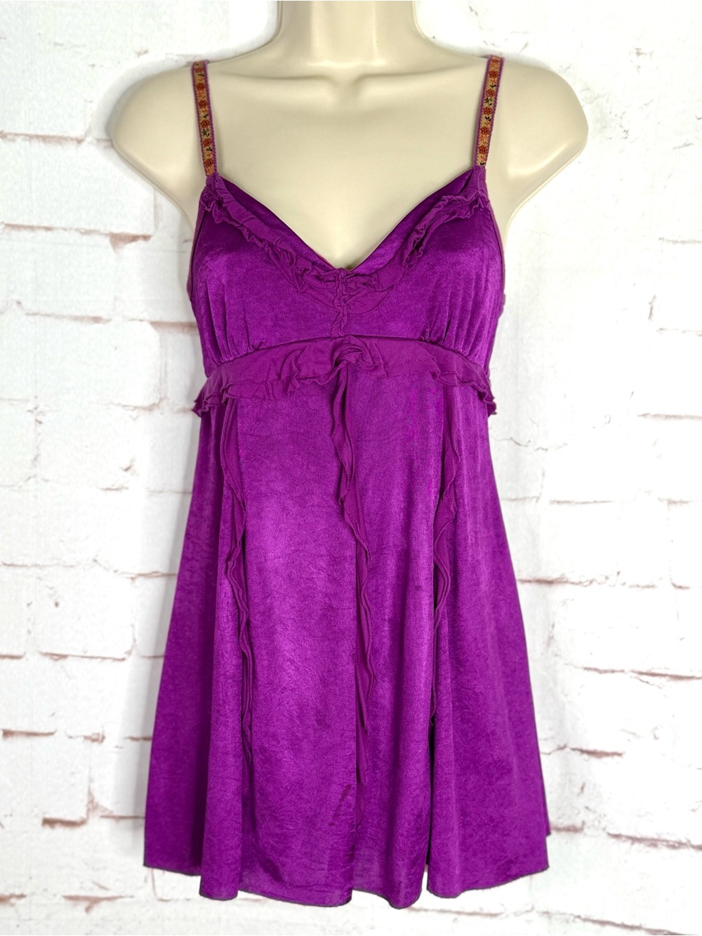 VINTAGE FREE PEOPLE Y2K Purple V-Neck Adjustable Strap S/P Babydoll Camisole